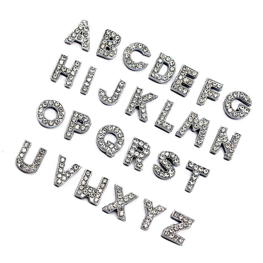 9707 130pcs A-Z Full Rhinestones Charms 8mm Slide Alphabet Crystal Letters